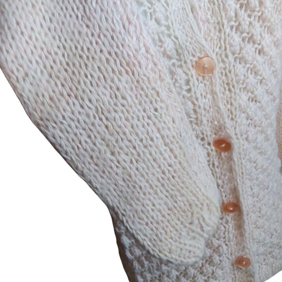 Vintage Womens Medium Cardigan Sweater Wool Mohair Handmade Italian Pink Knit - Picture 5 of 9